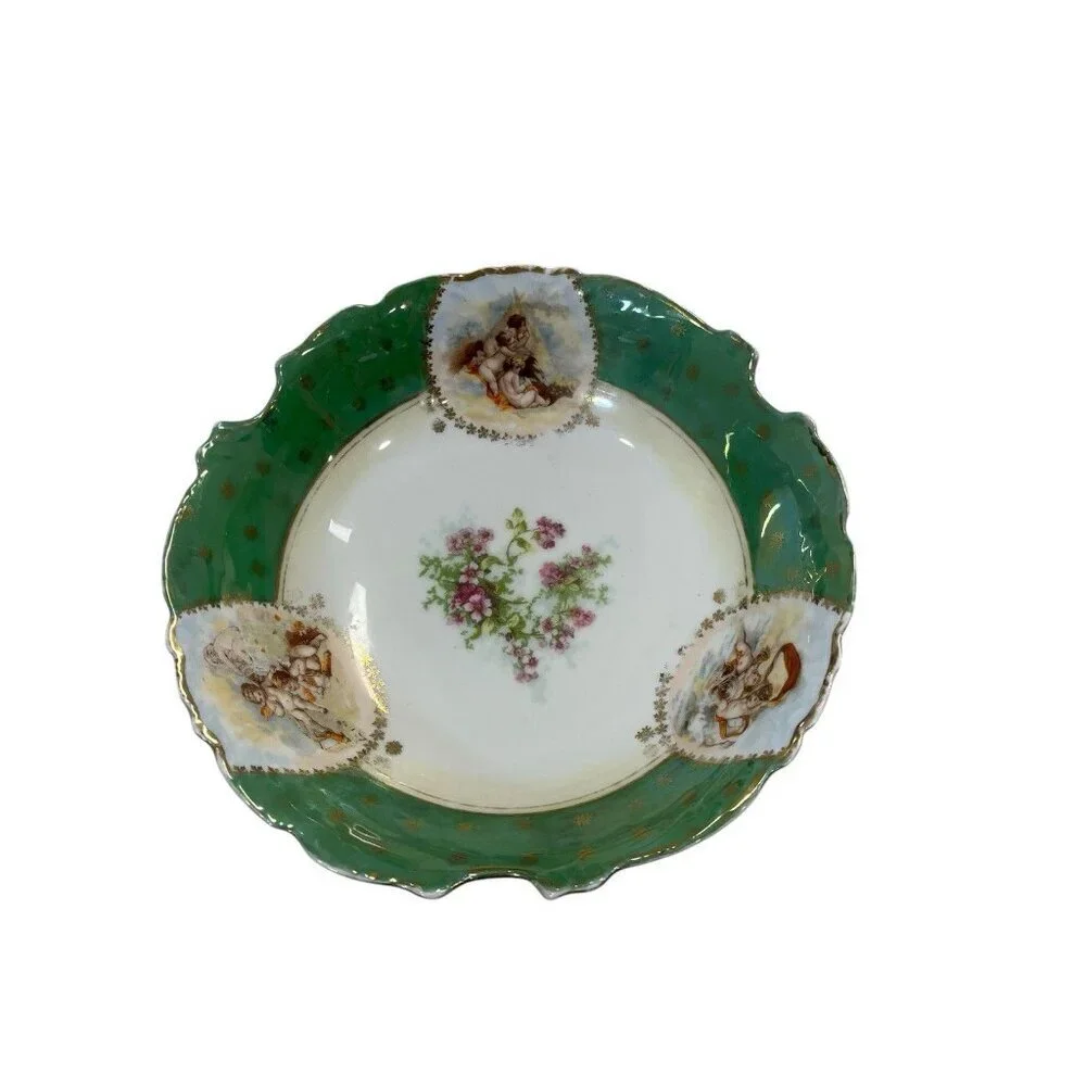 Rare Vintage Victoria Carlsbad Made in Austria Porcelain Gold Trim Serving Bowl